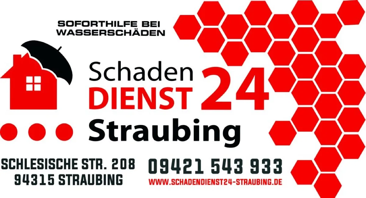SchadenDienst24-Straubing-Banner der SR Haustechnik GmbH mit Adresse und Notfallnummer